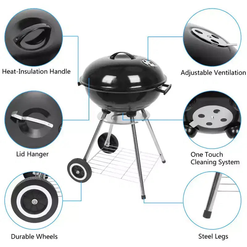 Karl Home 18 in. Apple Charcoal Grill in Black with Wheels