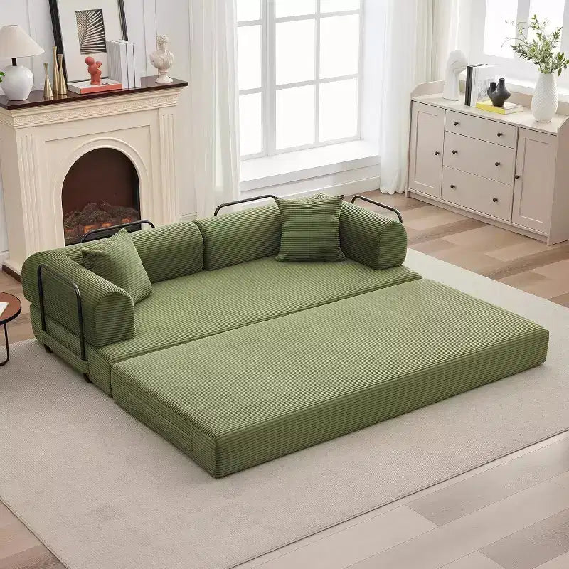 4-in-1 Convertible Sleeper Sofa, Corduroy Fabric with Pillows, No Assembly Needed, Sturdy Frame for Small Space Living Room