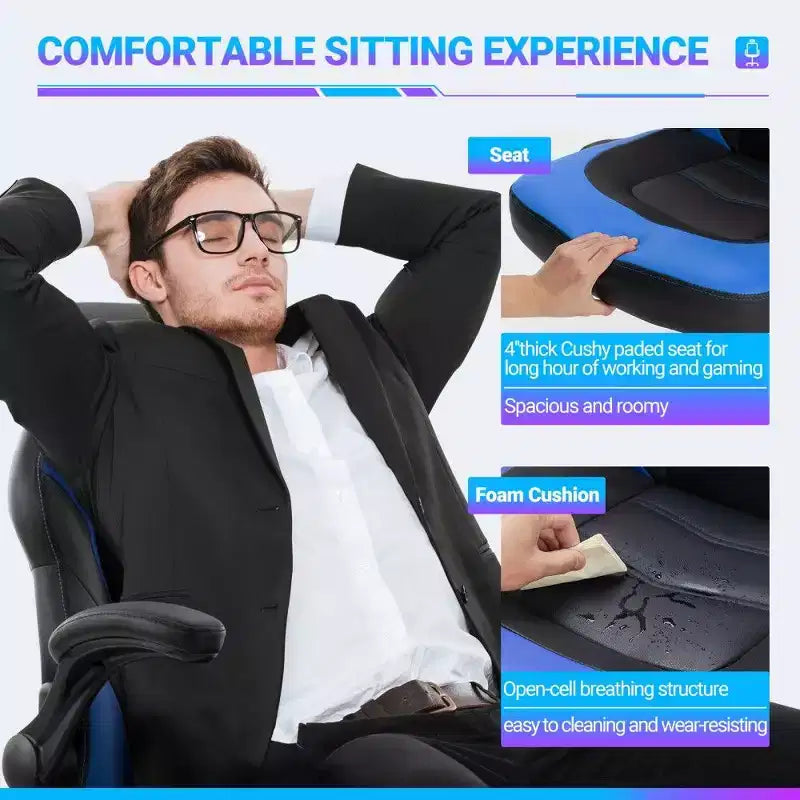 TUYOHW Ergonomic Gaming Chair,S-Shaped Backrest Office Chair with Rocking Mode & Adjustable Height,High Resilience Foam