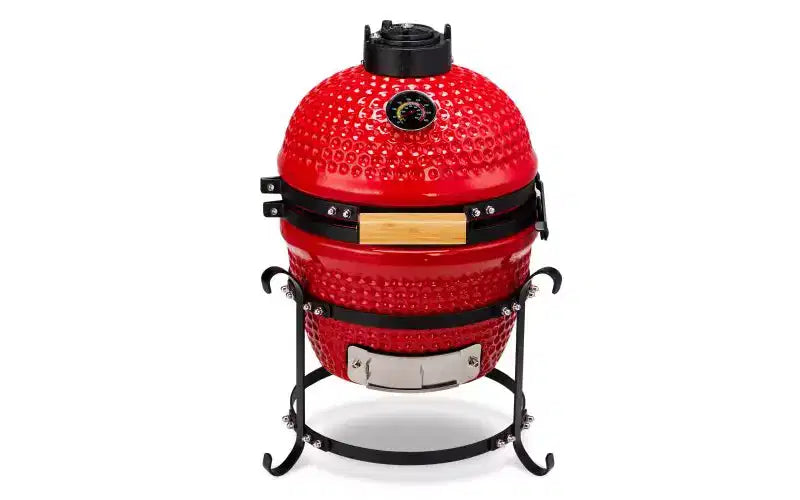Karl Home 13 in. Kamado Ceramic Charcoal Grill In Red With Grill Stand