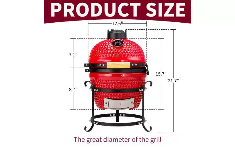 Karl Home 13 in. Kamado Ceramic Charcoal Grill In Red With Grill Stand