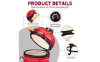 Karl Home 13 in. Kamado Ceramic Charcoal Grill In Red With Grill Stand