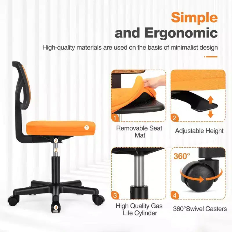 Chaise de bureau TUYOHW à roulettes en maille, croisée pivotante, avec hauteur réglable et soutien lombaire, chaise de jeu à dossier bas pour le bureau