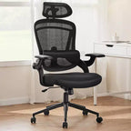 Chaise de bureau à roulettes TUYOHW en maille croisée, chaise de bureau avec support lombaire et appui-tête réglables, chaise de gaming avec accoudoirs relevables souples pour le bureau