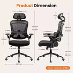 Chaise de bureau à roulettes TUYOHW en maille croisée, chaise de bureau avec support lombaire et appui-tête réglables, chaise de gaming avec accoudoirs relevables souples pour le bureau