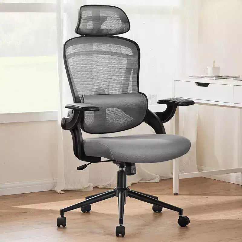 Chaise de bureau à roulettes TUYOHW en maille croisée, chaise de bureau avec support lombaire et appui-tête réglables, chaise de gaming avec accoudoirs relevables souples pour le bureau