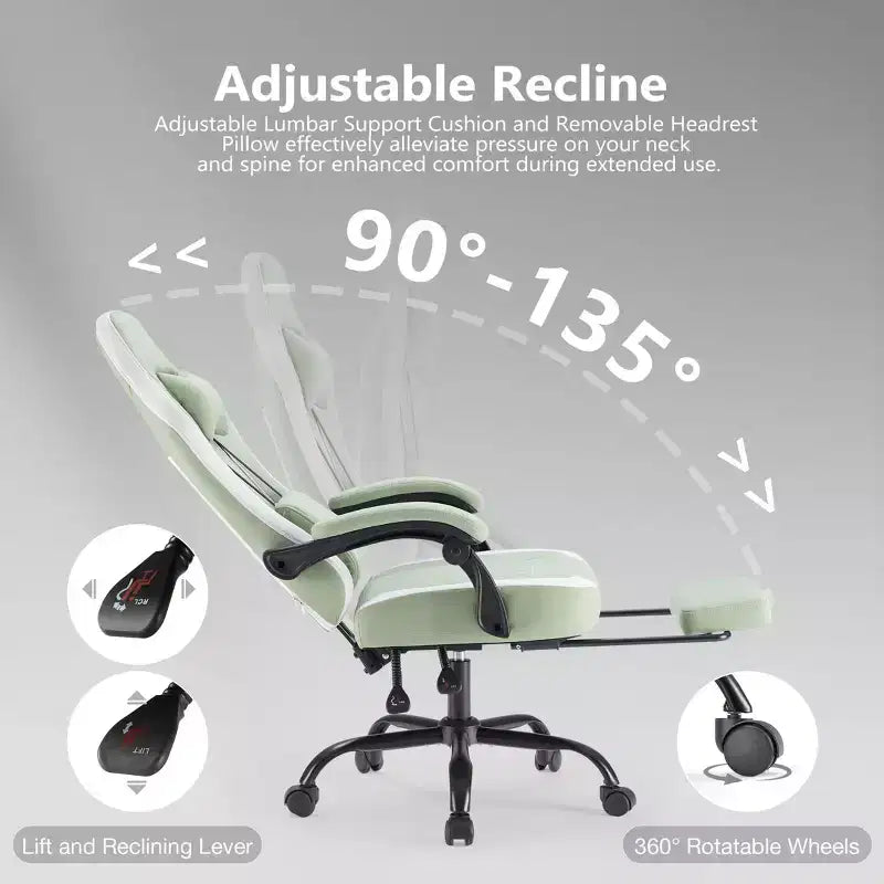 TUYOHW Microfiber Swivel Criss Cross Chair on Wheels,Office Chair with Removable Headrest and Waist Pillow,Gaming Chair for Office