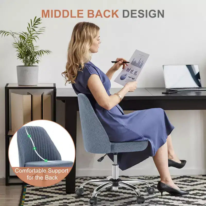 TUYOHW Chaise pivotante croisée à roulettes, chaise de bureau avec hauteur réglable et support lombaire, chaise de jeu sans accoudoirs pour le bureau