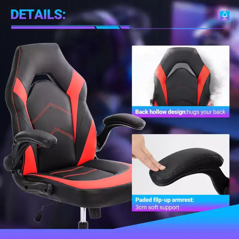 TUYOHW Chaise pivotante en cuir PU à roulettes avec dossier en X et dossier en S, Chaise de bureau avec support lombaire, Chaise de jeu pour le bureau