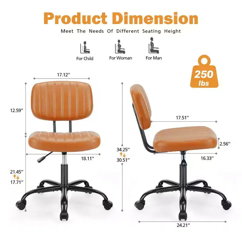 Chaise pivotante TUYOHW en cuir PU avec roulettes, Chaise de bureau sans accoudoirs avec hauteur réglable et soutien lombaire, Chaise de gaming pour le bureau