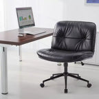 TUYOHW Chaise de Bureau Croisée Pivotante en Cuir PU à Roulettes, Chaise de Bureau avec Hauteur Réglable et Support Lombaire, Chaise de Gaming sans Accoudoirs pour le Bureau