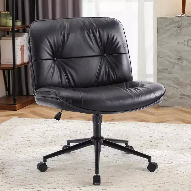 TUYOHW Chaise de Bureau Croisée Pivotante en Cuir PU à Roulettes, Chaise de Bureau avec Hauteur Réglable et Support Lombaire, Chaise de Gaming sans Accoudoirs pour le Bureau