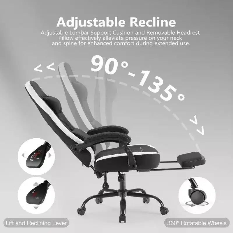Chaise de bureau ergonomique TUYOHW avec siège à ressorts ensachés, chaise de jeu de 300 lb avec coussin lombaire réglable et repose-pieds pour adultes et étudiants