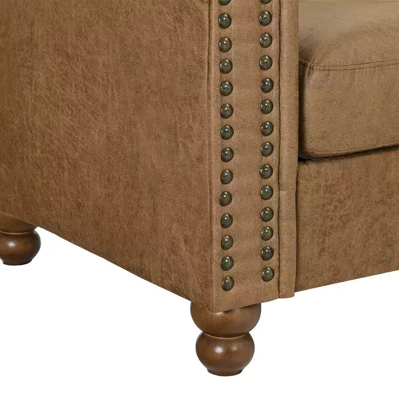 Canapé Chesterfield 3 places, Tissu capitonné, Structure en bois robuste, Accoudoirs carrés, Ressorts en S, Éponge haute résilience, pour Salon ou Appartement, Marron