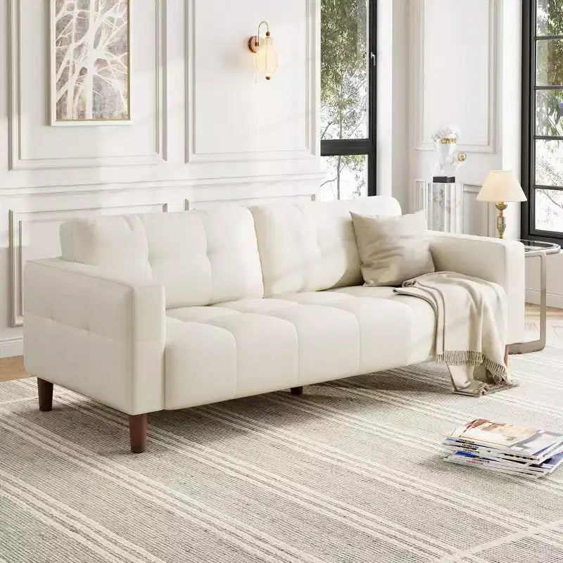 Canapé 3 places, large canapé en similicuir de 83 po avec coussins à ressorts, canapé moderne avec 2 coussins de dossier amovibles, pour salon, chambre à coucher