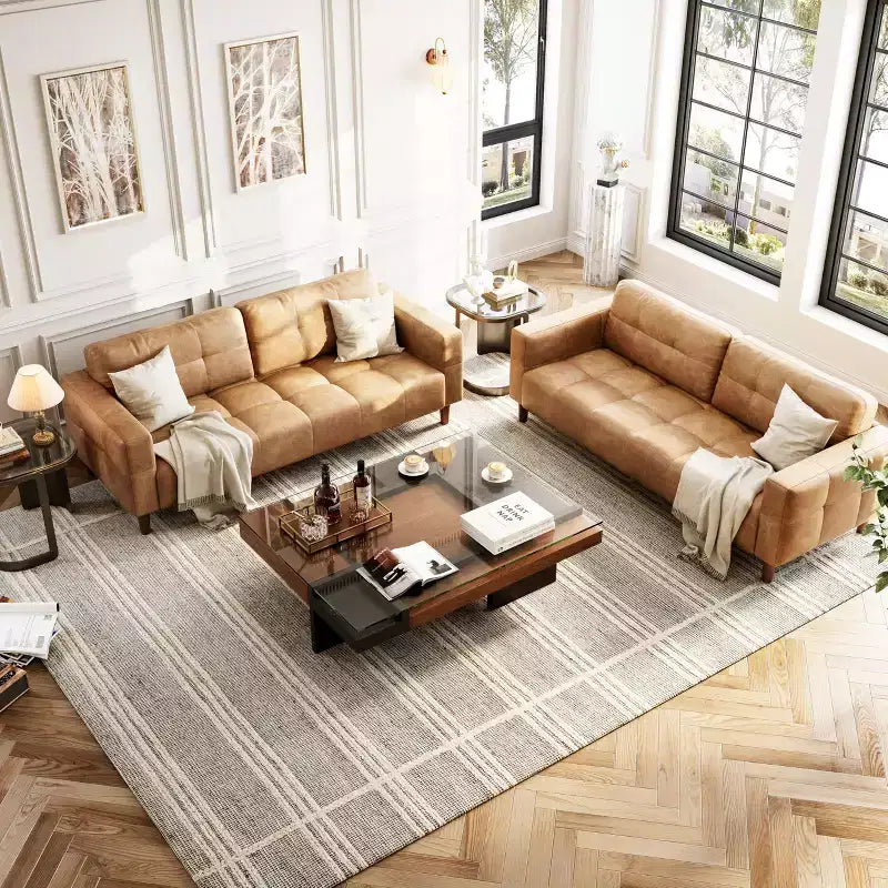 Canapé 3 places, large canapé en similicuir de 83 po avec coussins à ressorts, canapé moderne avec 2 coussins de dossier amovibles, pour salon, chambre à coucher
