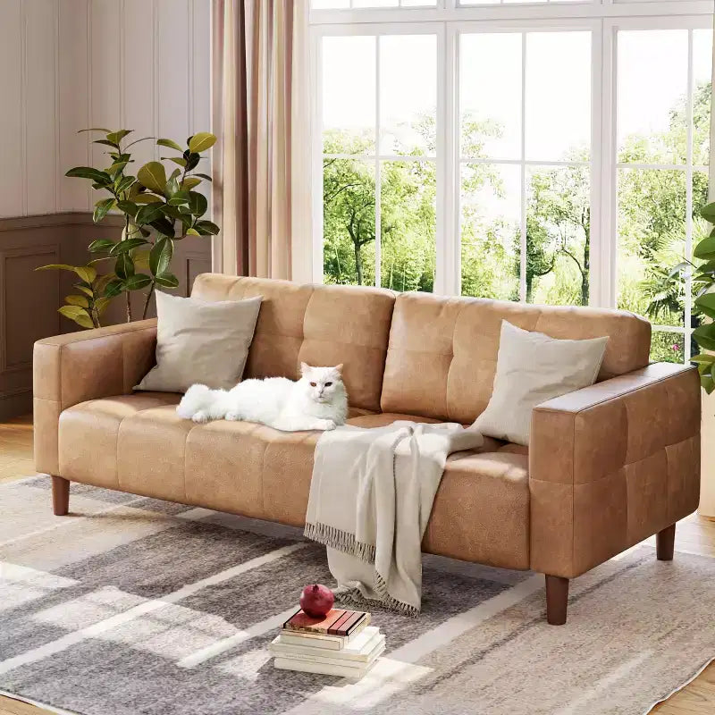 Canapé 3 places, large canapé en similicuir de 83 po avec coussins à ressorts, canapé moderne avec 2 coussins de dossier amovibles, pour salon, chambre à coucher