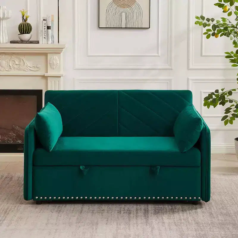 Modern Convertible Loveseat Sofa Bed, Comfy Velvet Sleeper with USB Port & Side Pockets, Space-Saving Furniture for Living Room, Bedroom, Apartment