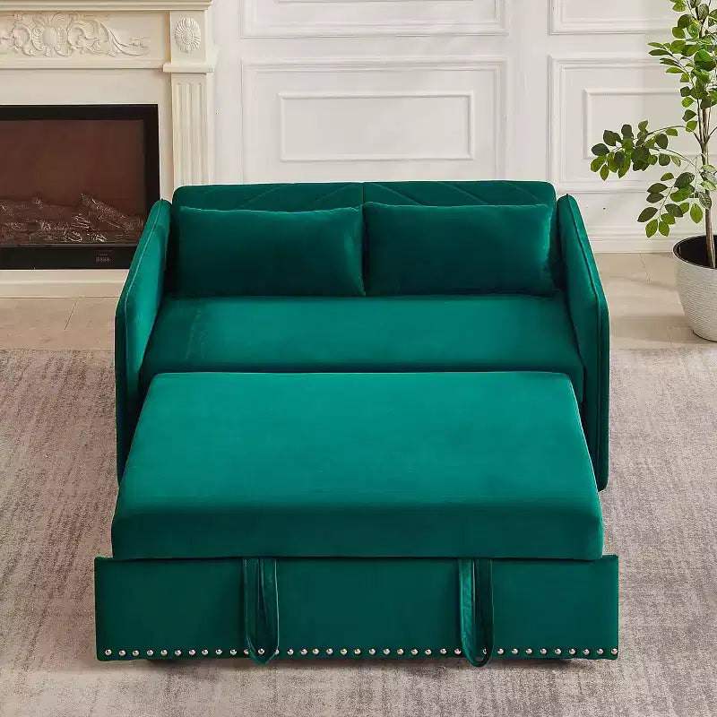 Modern Convertible Loveseat Sofa Bed, Comfy Velvet Sleeper with USB Port & Side Pockets, Space-Saving Furniture for Living Room, Bedroom, Apartment