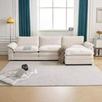 Karl Home |120 in. W Pillow Top Arm Chellie 3-Seat L-shaped Modern Sofa in White with Ottoman