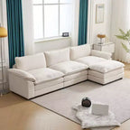 Canapé d'angle moderne Karl Home Chellie 3 places en L blanc avec accoudoirs rembourrés et pouf (305 cm de large)