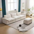 Canapé d'angle moderne Karl Home Chellie 3 places en L blanc avec accoudoirs rembourrés et pouf (305 cm de large)