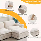 Canapé d'angle moderne Karl Home Chellie 3 places en L blanc avec accoudoirs rembourrés et pouf (305 cm de large)