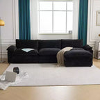Karl Home |120 in. W Pillow Top Arm Chellie 3-Seat L-shaped Modern Sofa in Black with Ottoman