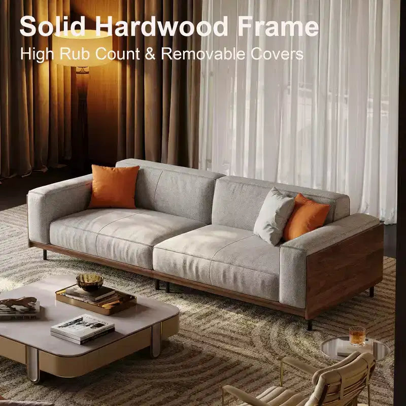 Luck Live Contemporary sofas 111.81in Cotton sofa suitable for living room, with 3 pillows&Removable Slipcover/Gray