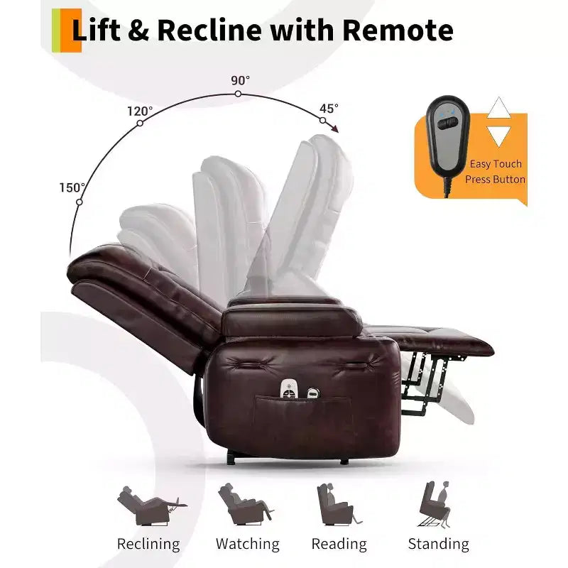 Fauteuil inclinable électrique surdimensionné, Siège de cinéma maison avec soutien lombaire, Canapé inclinable en similicuir PU avec dossier et pieds réglables