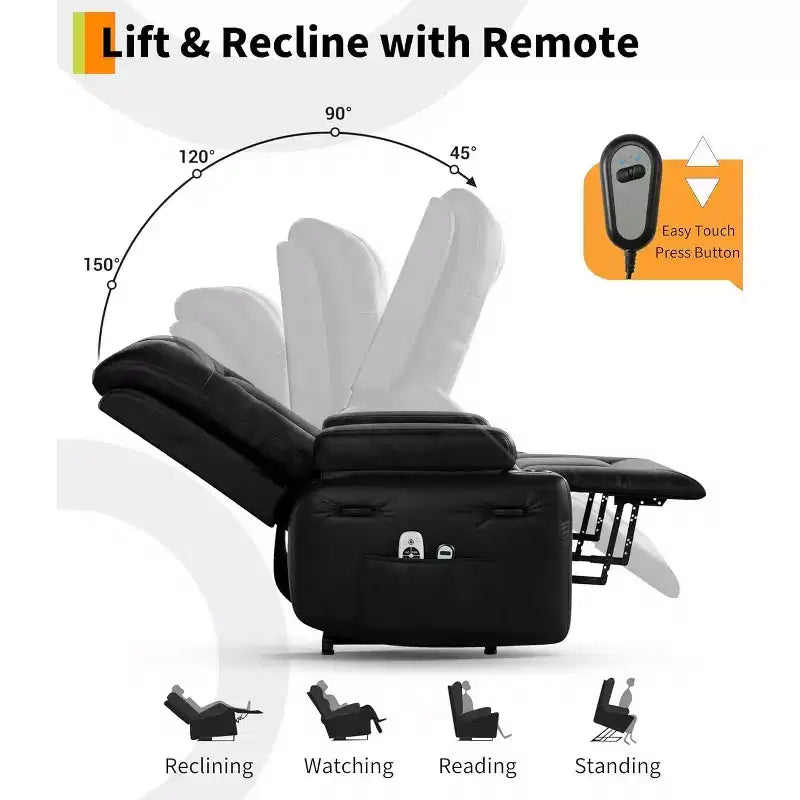 Fauteuil inclinable électrique surdimensionné, Siège de cinéma maison avec soutien lombaire, Canapé inclinable en similicuir PU avec dossier et pieds réglables