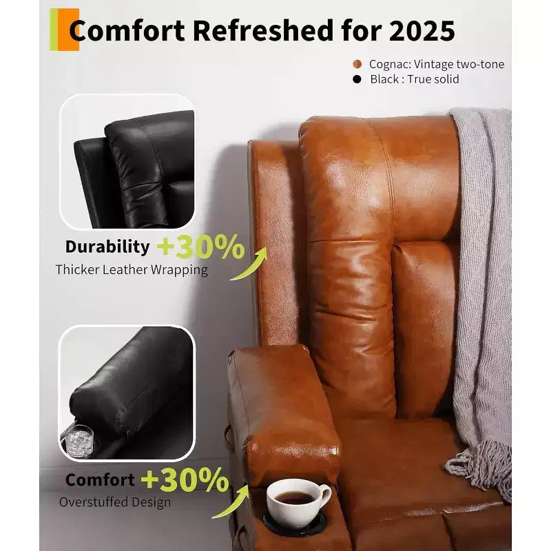 Fauteuil inclinable électrique surdimensionné, Siège de cinéma maison avec soutien lombaire, Canapé inclinable en similicuir PU avec dossier et pieds réglables