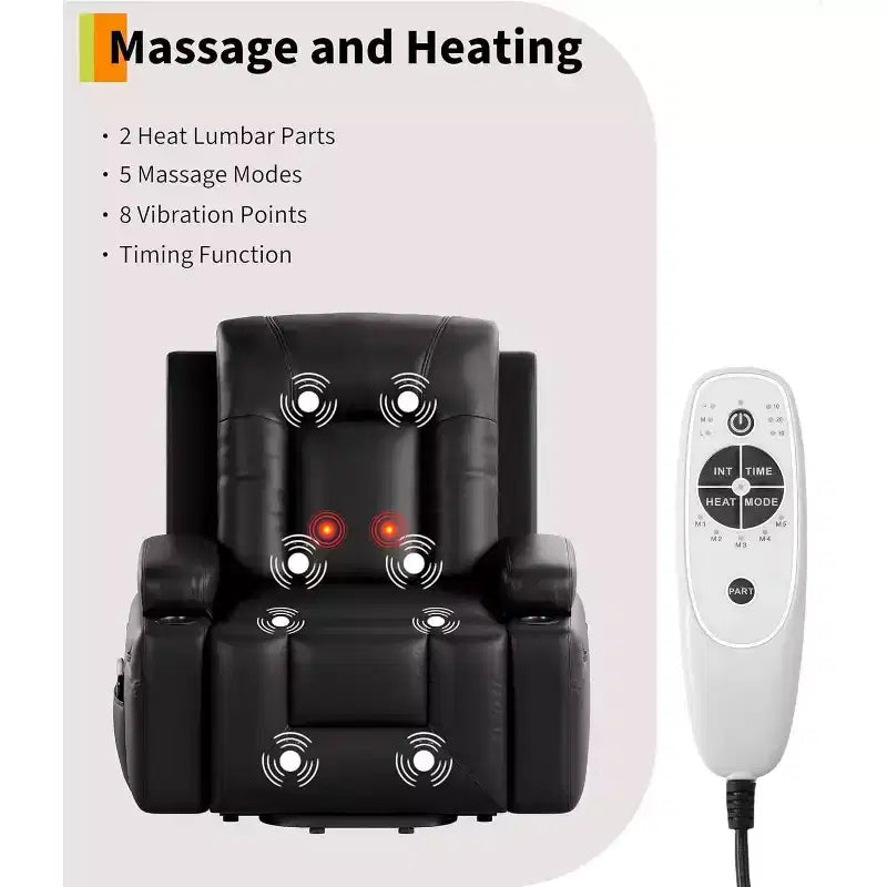 Fauteuil inclinable électrique surdimensionné, Siège de cinéma maison avec soutien lombaire, Canapé inclinable en similicuir PU avec dossier et pieds réglables