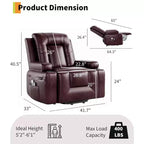 Fauteuil inclinable électrique surdimensionné, Siège de cinéma maison avec soutien lombaire, Canapé inclinable en similicuir PU avec dossier et pieds réglables
