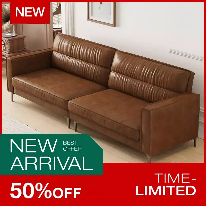 Luck Live Contemporary 86.61 inch Luxury Brown Oil Wax Leather Couch - High-End Vintage Sofa with Sturdy Frame and Cozy Feel Brown