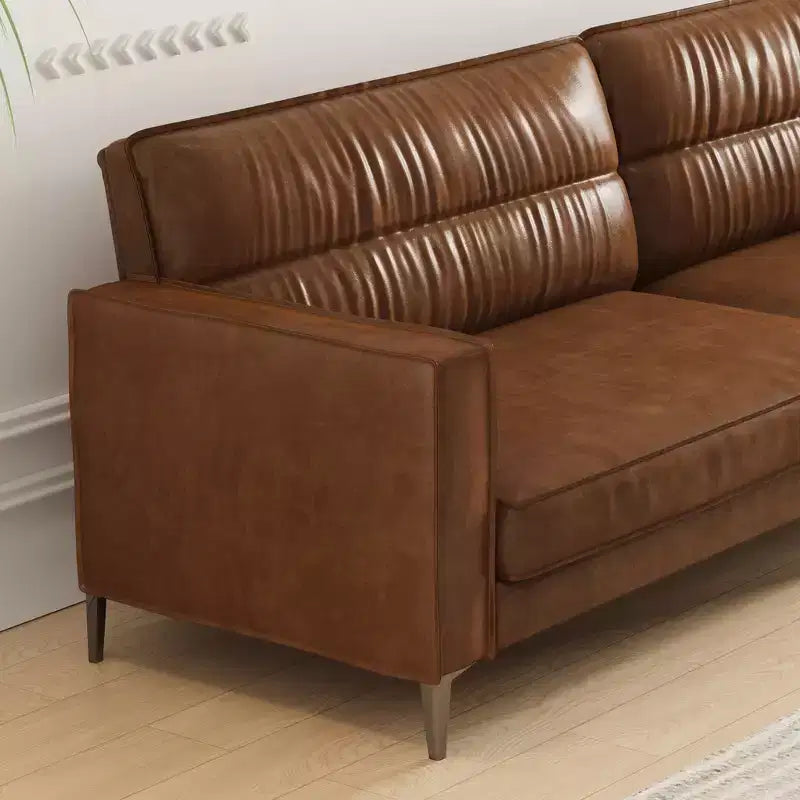 Luck Live Contemporary 86.61 inch Luxury Brown Oil Wax Leather Couch - High-End Vintage Sofa with Sturdy Frame and Cozy Feel Brown