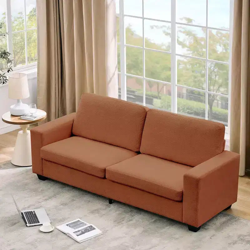 87 Corduroy Couch, 3 Seater Deep Seat Sofa with Wide Armrests, Sturdy Structure, Easy Assembly, Cloud Sofa for Living Room or Apartment