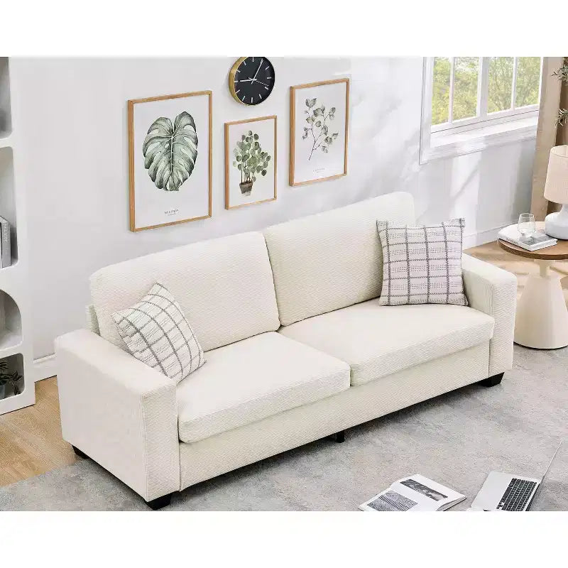 87 Corduroy Couch, 3 Seater Deep Seat Sofa with Wide Armrests, Sturdy Structure, Easy Assembly, Cloud Sofa for Living Room or Apartment