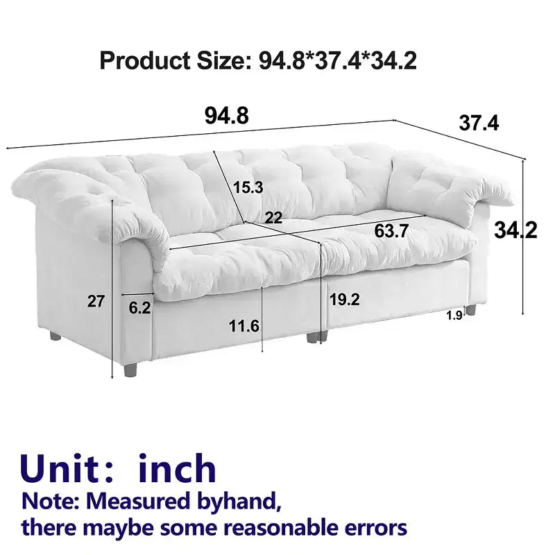 Zeus & Ruta 94.8 Modern Chenille Cloud Sofa with Deep Seat for for Living Room, Bedroom, Office