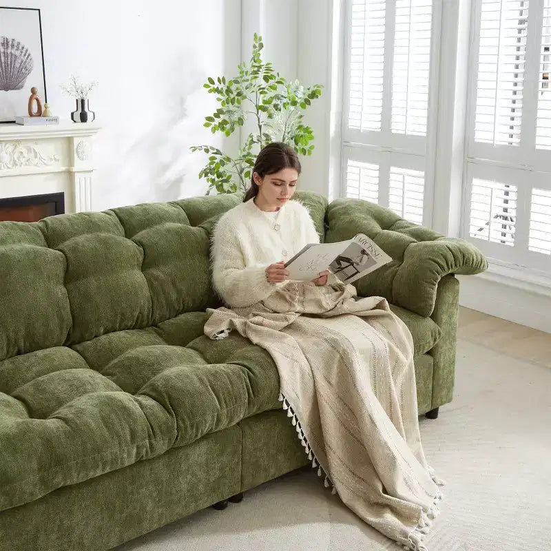 Zeus & Ruta 94.8 Modern Chenille Cloud Sofa with Deep Seat for for Living Room, Bedroom, Office