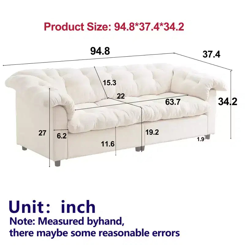 Zeus & Ruta 94.8 Modern Chenille Cloud Sofa with Deep Seat for for Living Room, Bedroom, Office