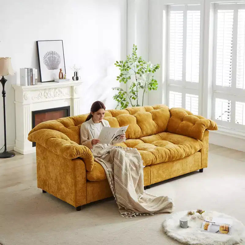 Zeus & Ruta 94.8 Modern Chenille Cloud Sofa with Deep Seat for for Living Room, Bedroom, Office