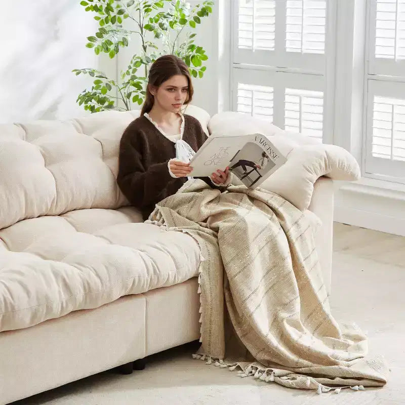 Zeus & Ruta 94.8 Modern Chenille Cloud Sofa with Deep Seat for for Living Room, Bedroom, Office
