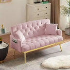 Causeuse rembourrée avec 2 oreillers, pieds en métal, canapé-lit en mousse pour chambre d'amis, bureau, salon.