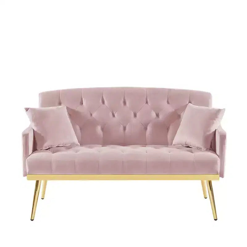 Causeuse rembourrée avec 2 oreillers, pieds en métal, canapé-lit en mousse pour chambre d'amis, bureau, salon.