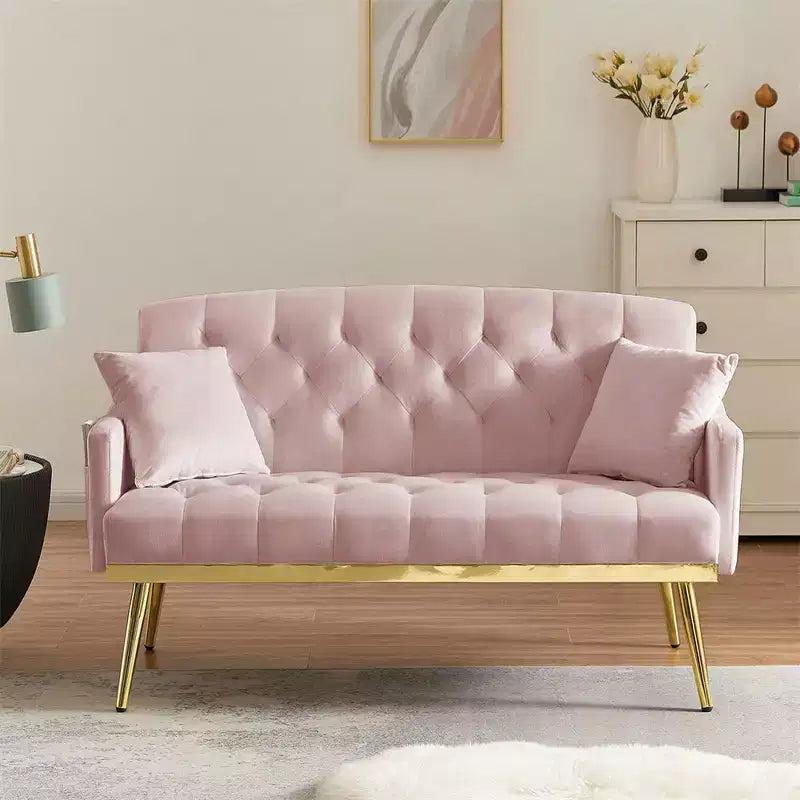 Causeuse rembourrée avec 2 oreillers, pieds en métal, canapé-lit en mousse pour chambre d'amis, bureau, salon.
