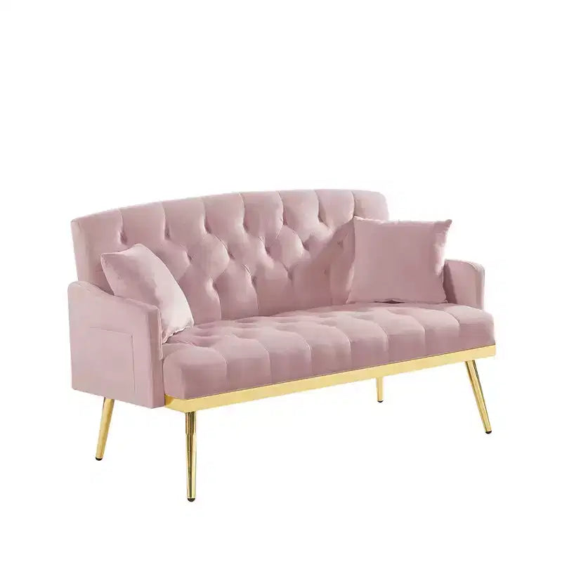 Causeuse rembourrée avec 2 oreillers, pieds en métal, canapé-lit en mousse pour chambre d'amis, bureau, salon.