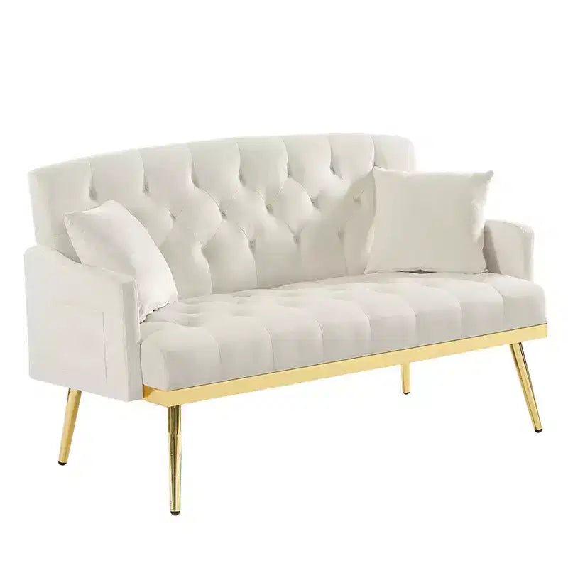 Causeuse rembourrée avec 2 oreillers, pieds en métal, canapé-lit en mousse pour chambre d'amis, bureau, salon.