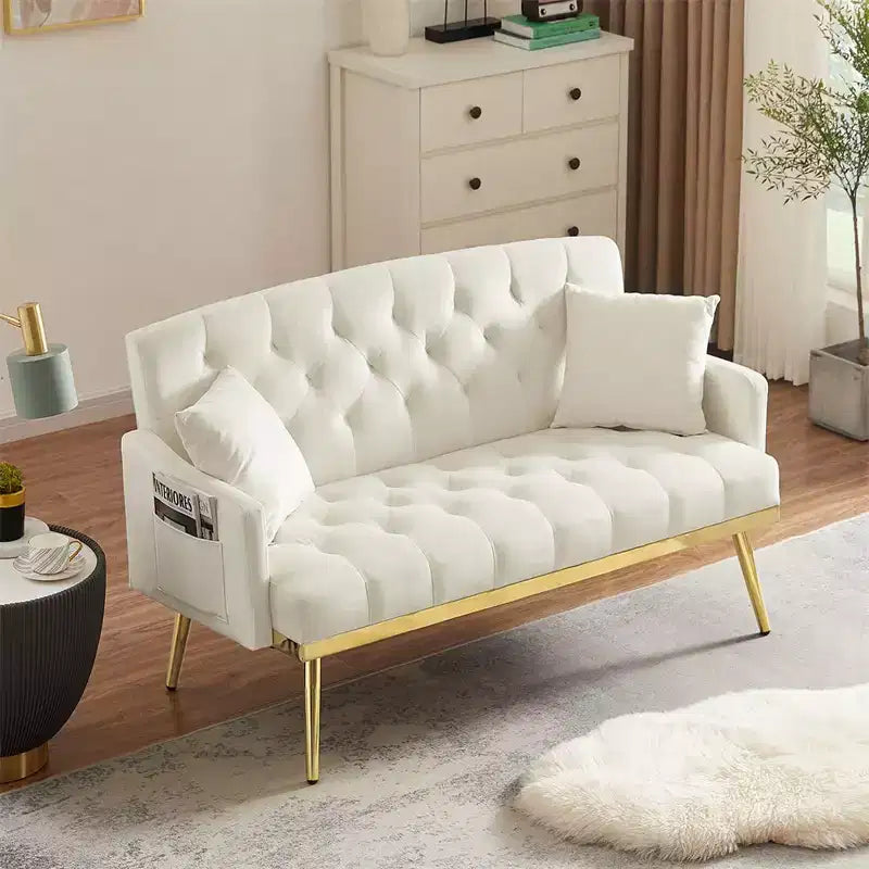 Causeuse rembourrée avec 2 oreillers, pieds en métal, canapé-lit en mousse pour chambre d'amis, bureau, salon.