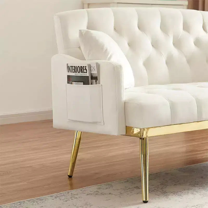 Causeuse rembourrée avec 2 oreillers, pieds en métal, canapé-lit en mousse pour chambre d'amis, bureau, salon.
